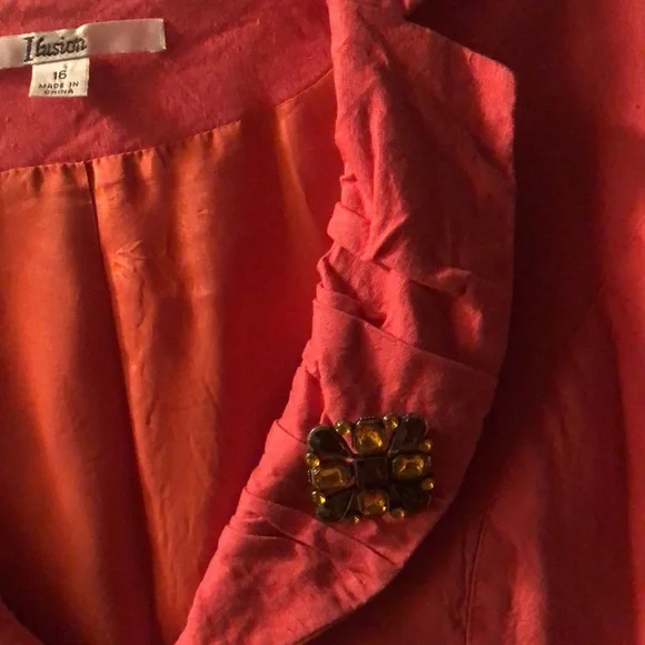 Ilusion Red-Orange Linen Blend Jacket - Picture 4 of 12